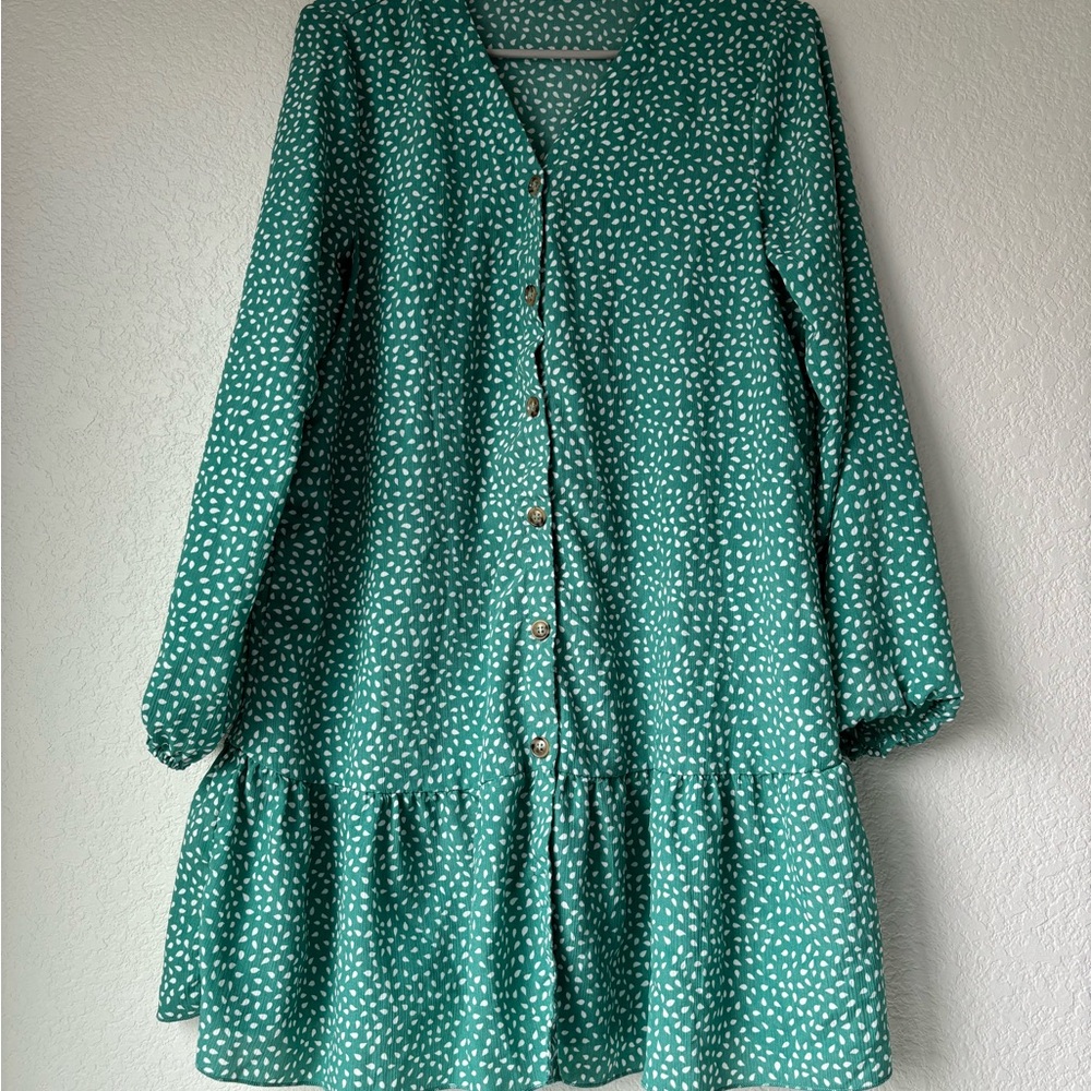 Stylish Green Polka Dot Dress